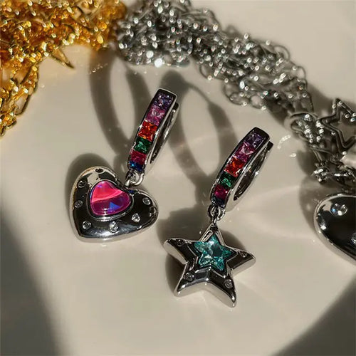 Load image into Gallery viewer, Colorful Heart Star Earrings
