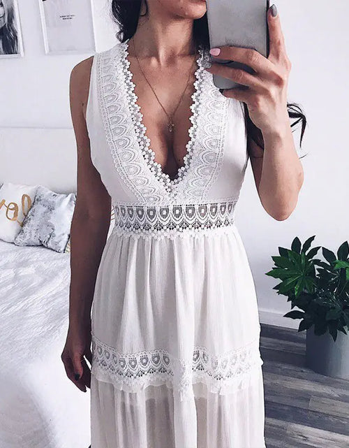 Load image into Gallery viewer, Sexy Deep V-Neck Lace Maxi Dress
