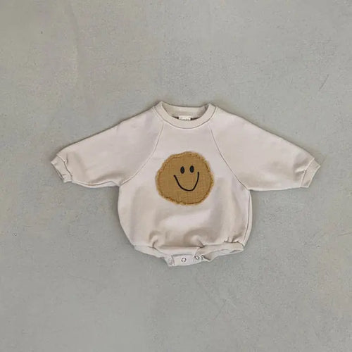 Load image into Gallery viewer, Smiley Face Sweatshirt Baby Romper
