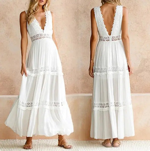 Load image into Gallery viewer, Sexy Deep V-Neck Lace Maxi Dress
