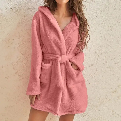 Load image into Gallery viewer, Women Hooded Fleece Bathrobe
