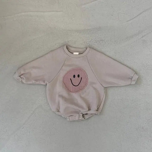 Load image into Gallery viewer, Smiley Face Sweatshirt Baby Romper
