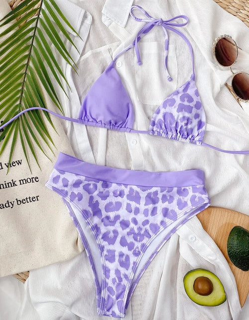 Load image into Gallery viewer, Purple Leopard and Black Bikini
