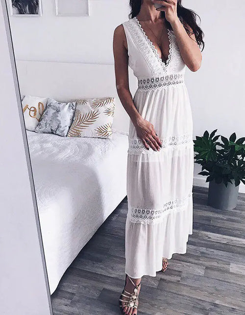 Load image into Gallery viewer, Sexy Deep V-Neck Lace Maxi Dress
