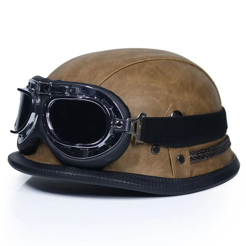 Retro Leather Half Cruise German Helmet For Motorcycle