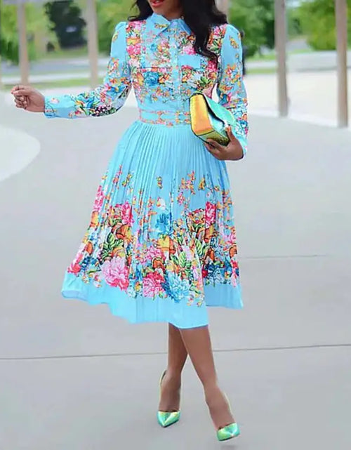 Load image into Gallery viewer, High Waisted Long Sleeve Pleated Dresses
