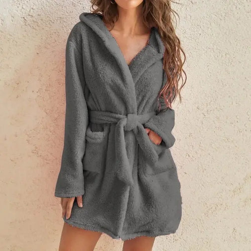 Load image into Gallery viewer, Women Hooded Fleece Bathrobe
