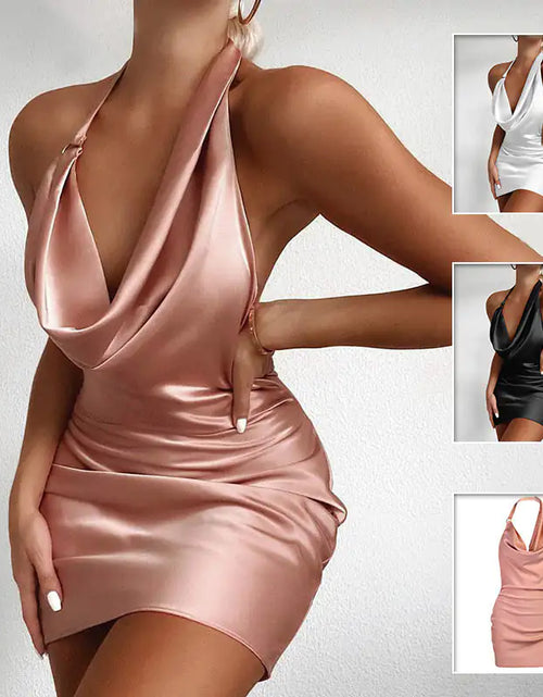 Load image into Gallery viewer, Satin Party Dress V Neck Backless Mini Sleeveless Summer Party Dress
