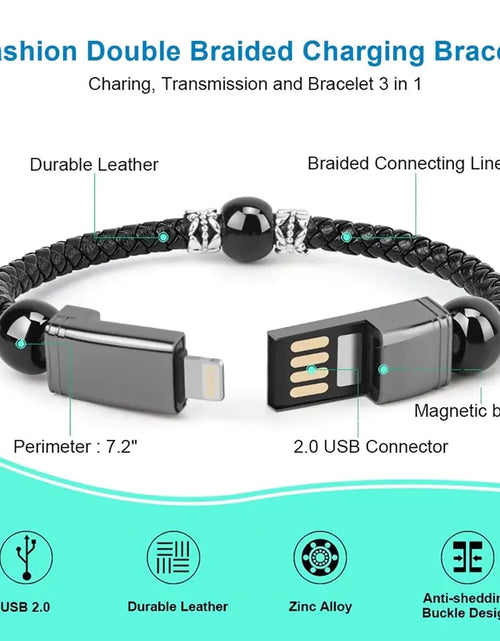 Load image into Gallery viewer, Leather Portable USB Type C and Micro Bracelet Phone Charger
