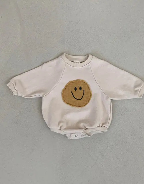 Load image into Gallery viewer, Smiley Face Sweatshirt Baby Romper
