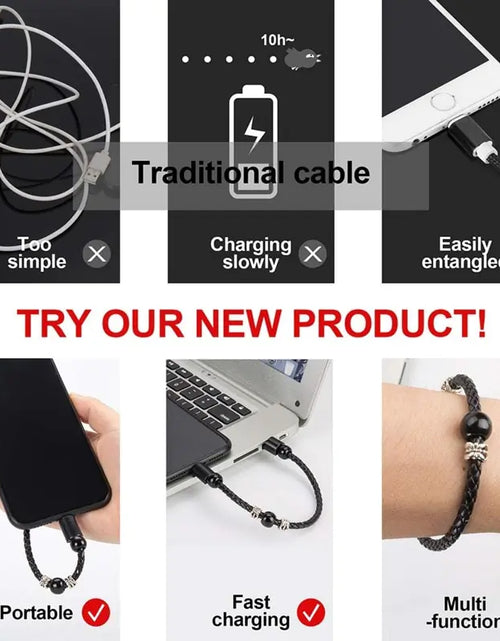 Load image into Gallery viewer, Leather Portable USB Type C and Micro Bracelet Phone Charger
