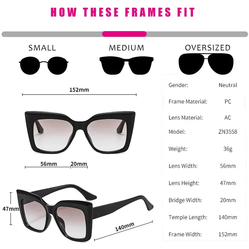 Rectangle Big Frame Cat Eye Sunglasses