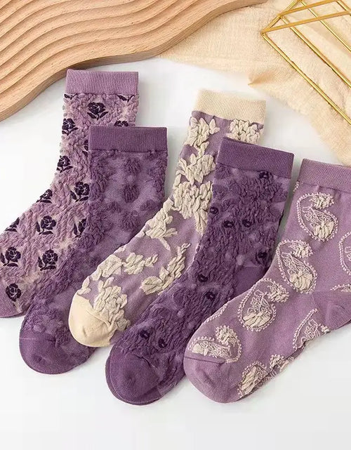 Load image into Gallery viewer, 5 Pairs Vintage Flower Embroidery Socks
