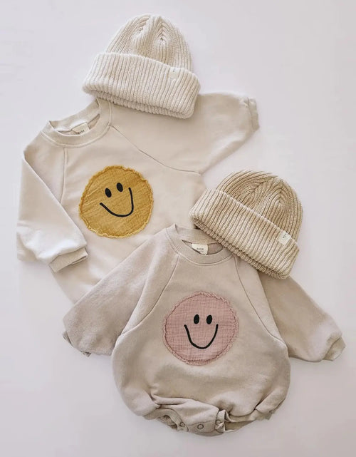 Load image into Gallery viewer, Smiley Face Sweatshirt Baby Romper
