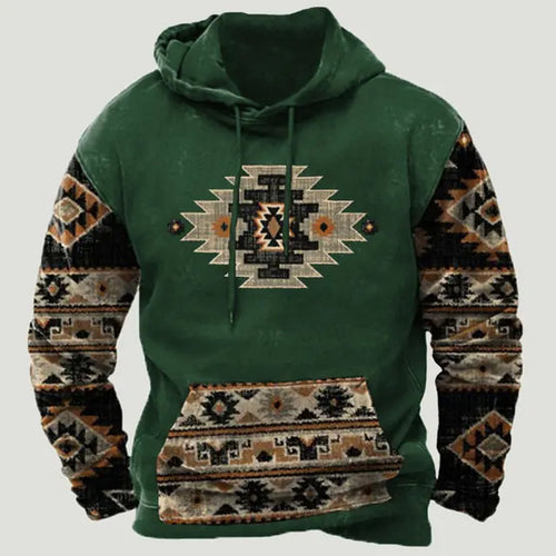 Load image into Gallery viewer, Western Aztec Patchwork Hoodie
