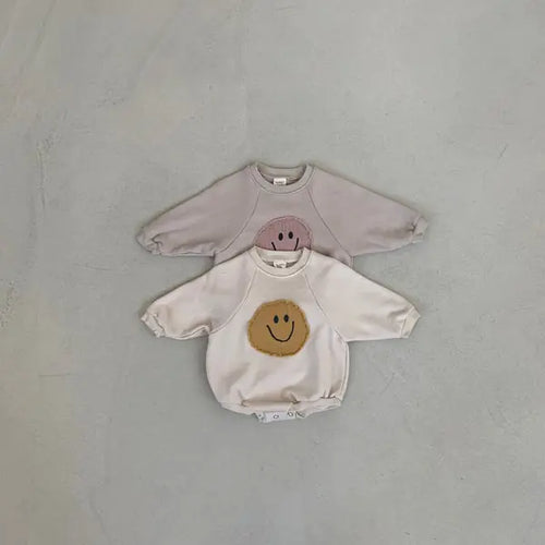 Load image into Gallery viewer, Smiley Face Sweatshirt Baby Romper
