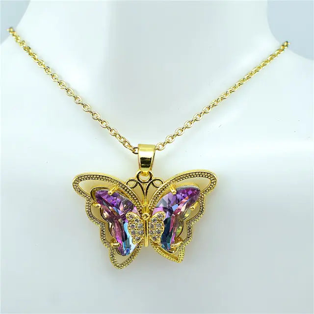 Crystal Glass Butterfly Necklace