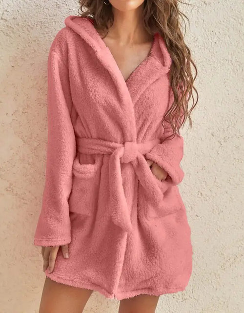 Load image into Gallery viewer, Women Hooded Fleece Bathrobe
