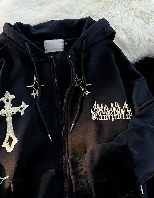 Load image into Gallery viewer, Goth Embroidery Retro Hoodies
