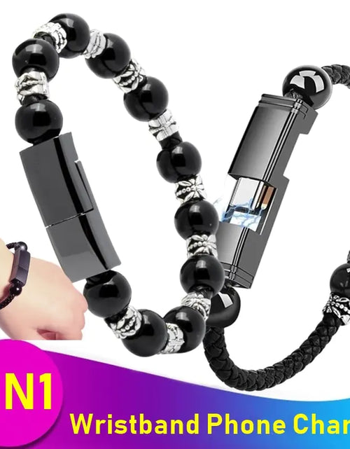 Load image into Gallery viewer, Leather Portable USB Type C and Micro Bracelet Phone Charger
