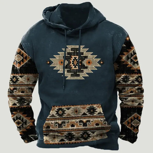 Load image into Gallery viewer, Western Aztec Patchwork Hoodie
