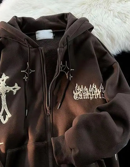 Load image into Gallery viewer, Goth Embroidery Retro Hoodies
